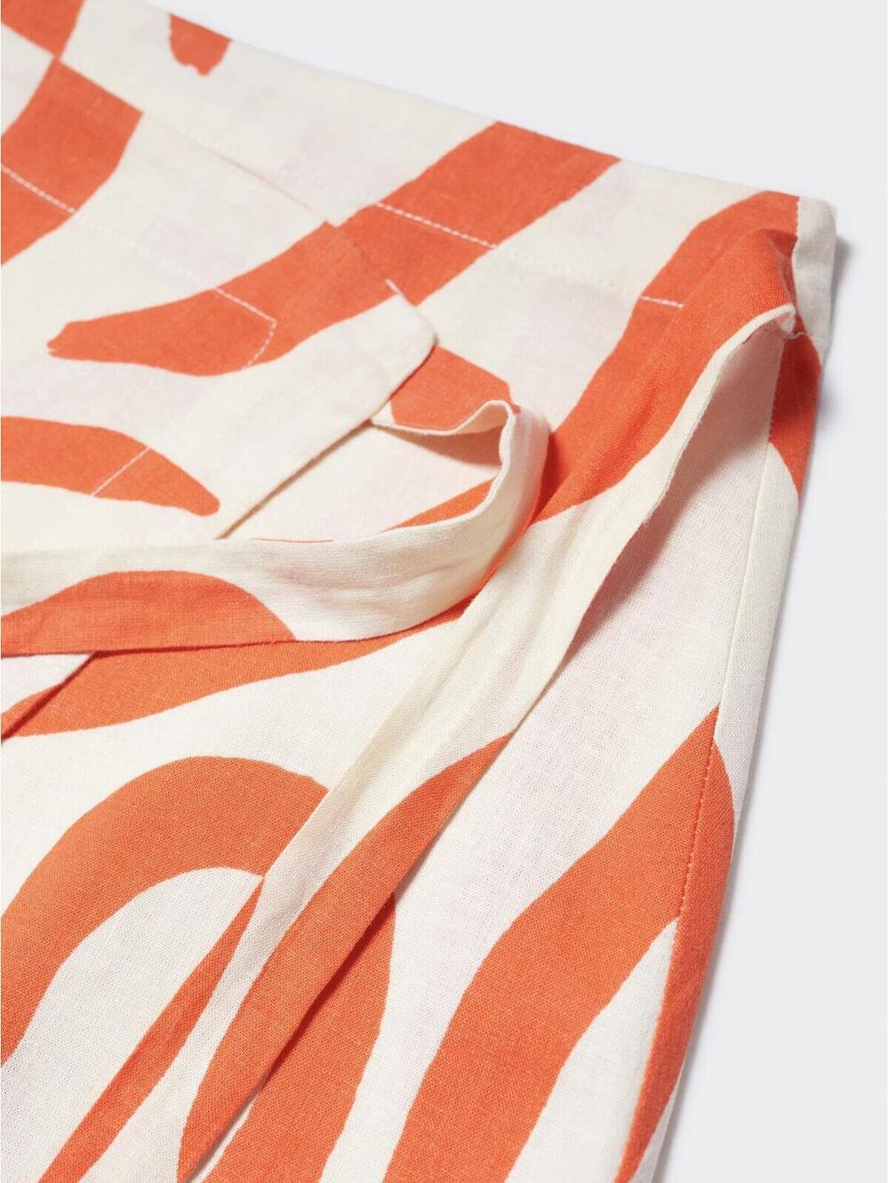 Mango Printed Linen-Blend Skirt Orange Ecru NWT Size XS - Picture 7 of 8